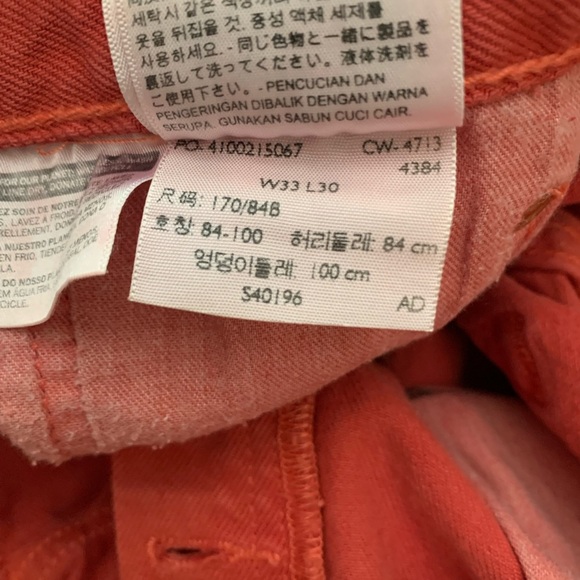 Levi’s 501 Salmon Red Straight Leg 33x30 Button Fly Jeans Classic - Picture 10 of 12